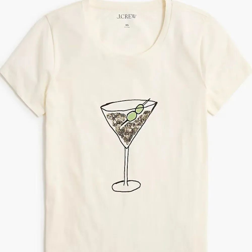 J. Crew Factory Martini graphic sequins Collector Tee Ivory NWTāXS